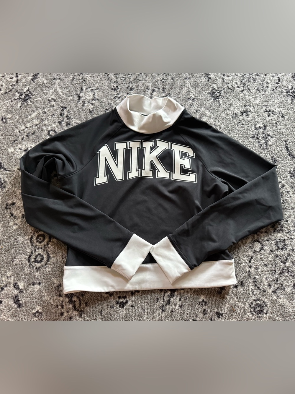 Nike Black and White Cropped Mock Neck Top
